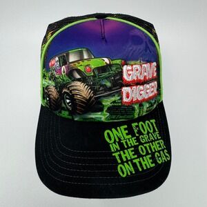 Monster Jam Grave Digger Trucker Hat Cap One Foot In The Grave Black Green 2019
